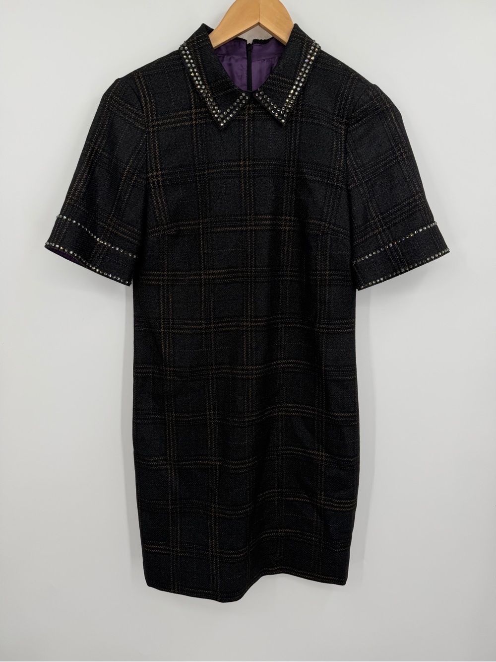 Judith & Charles Plaid Rhinestone Collar Wool Shift Dress Size 2